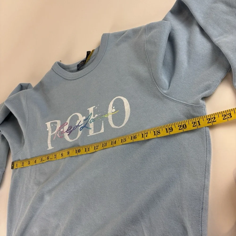 Polo Ralph‎ Lauren Sweatshirt Youth Large Blue Logo Pullover Women's Small Boxy